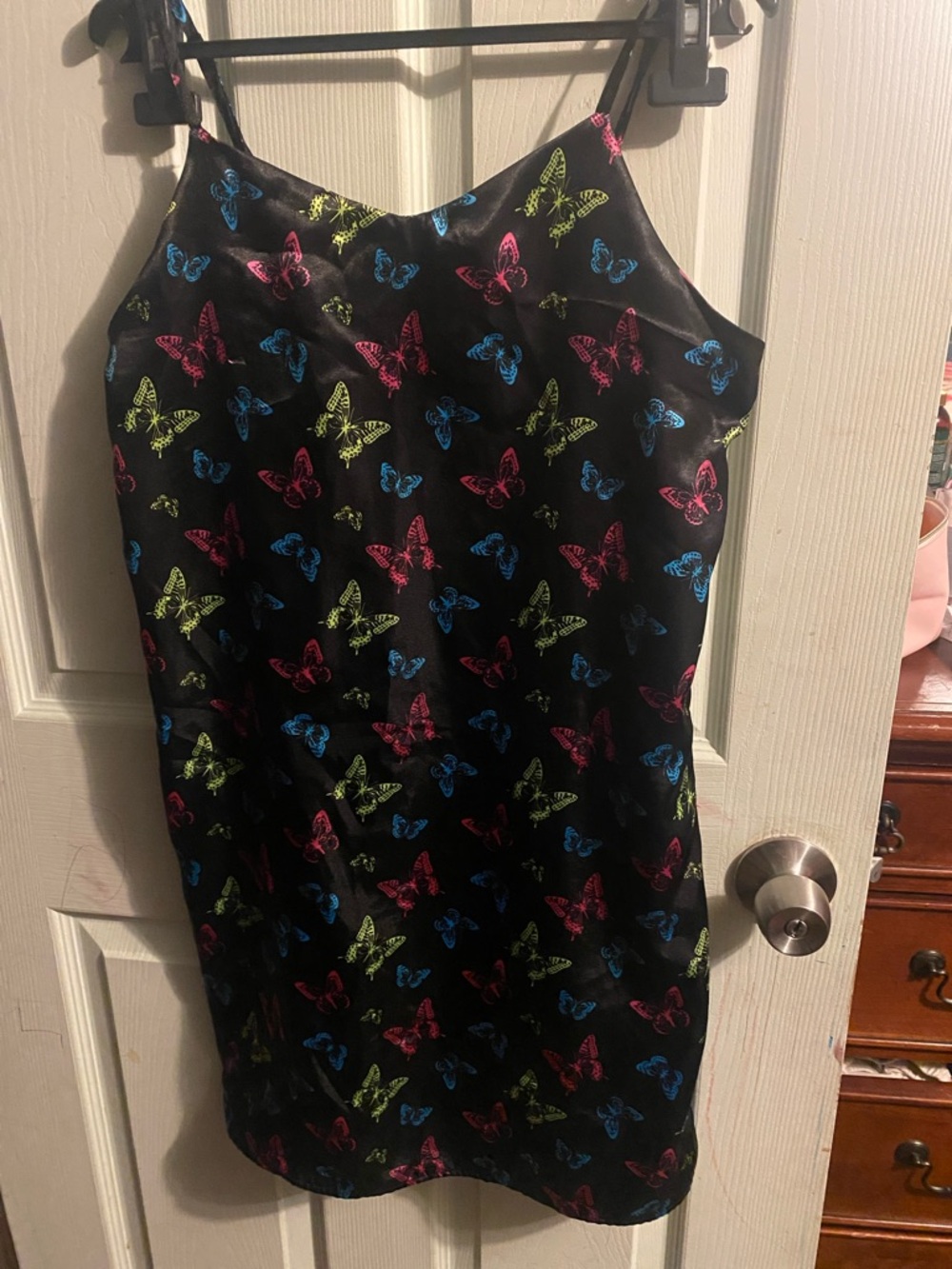 art class Black Sleep Dress with Neon Butterfly Print